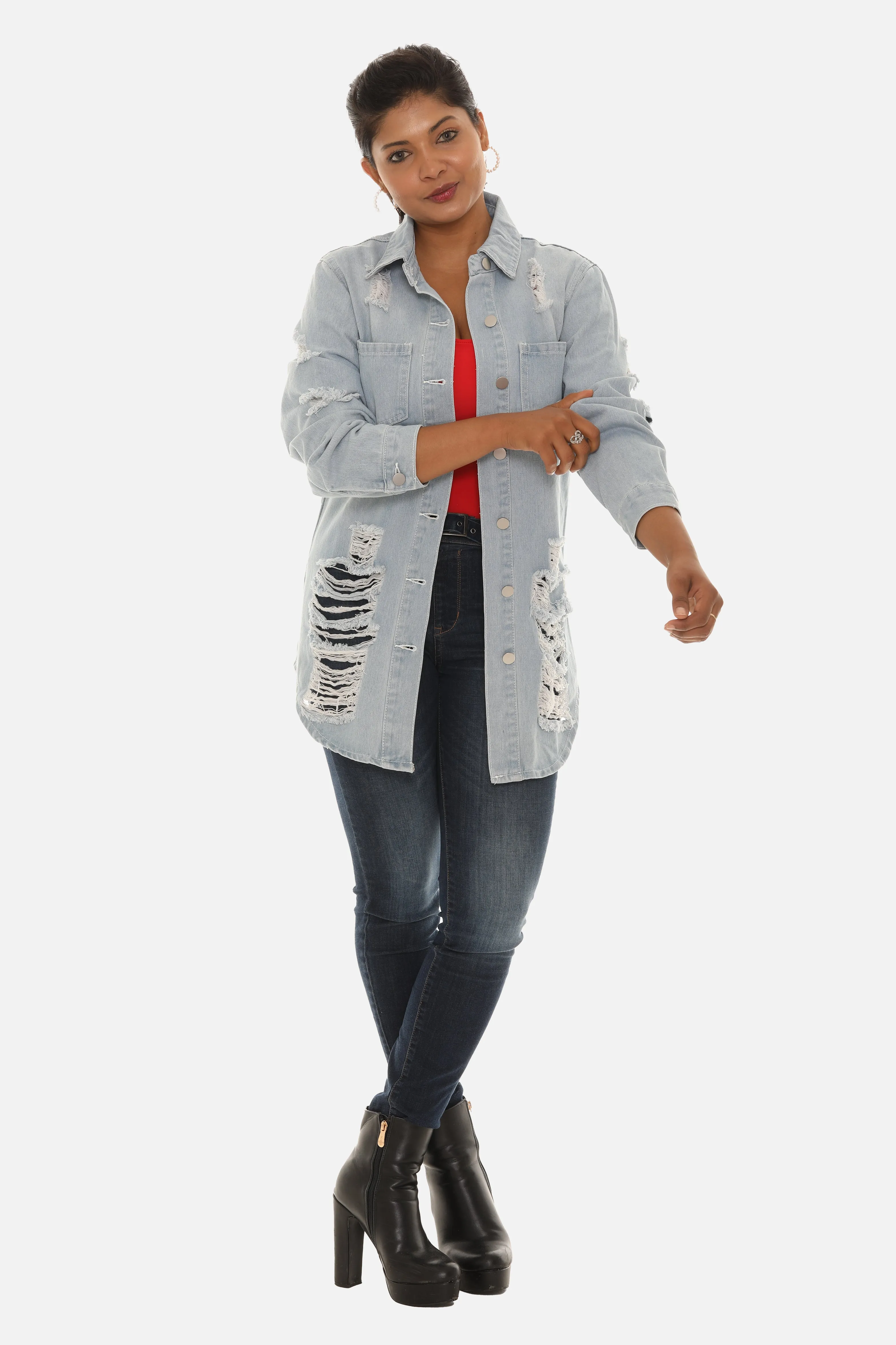 Women's Distressed Shirt with a Solid Back